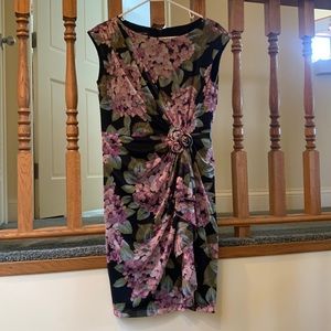 Jones New York mock wrap dress - navy with lilac print